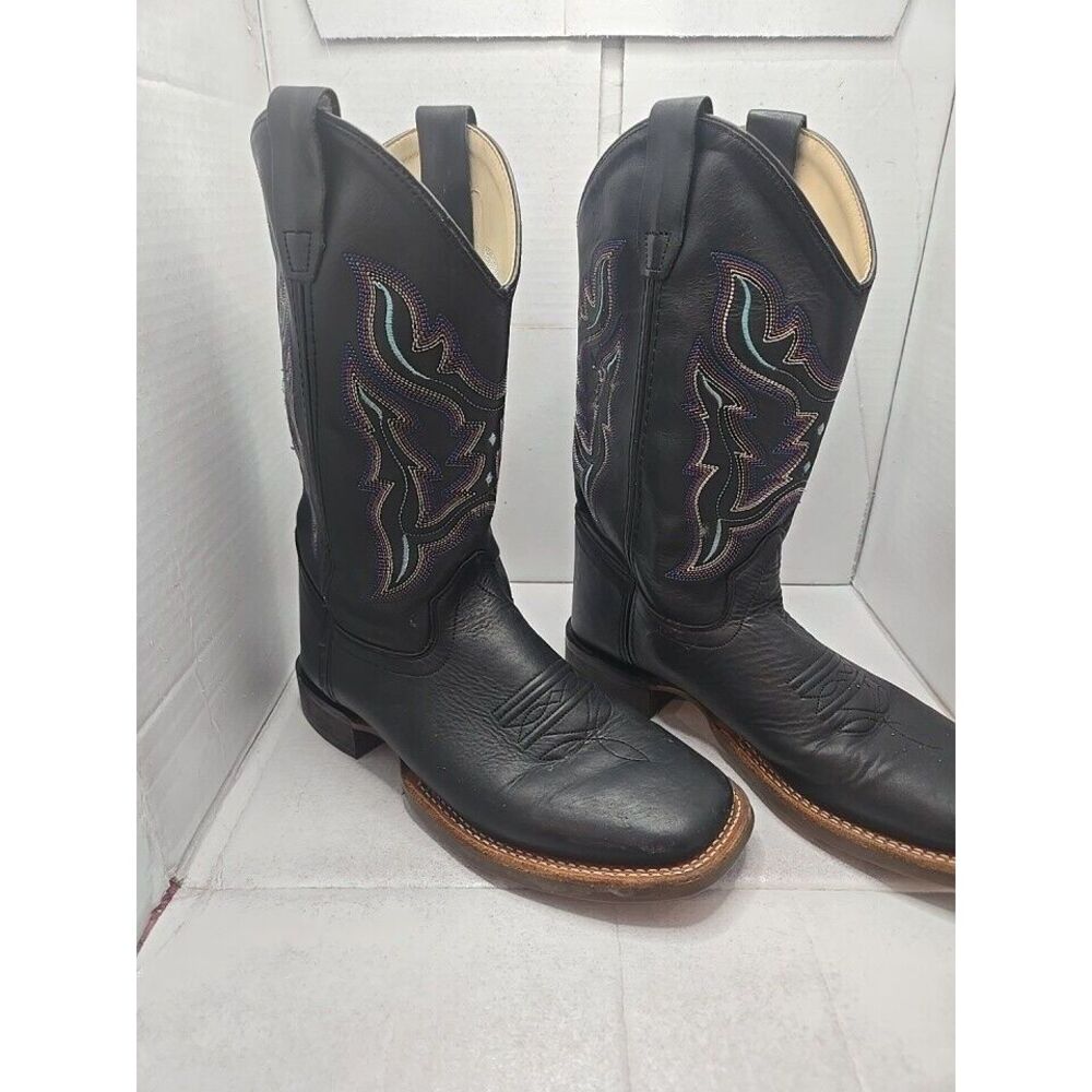 Old‎ West BSY1896 Black Leather Square Toe Cowboy Boots  Women's Size 6 D
